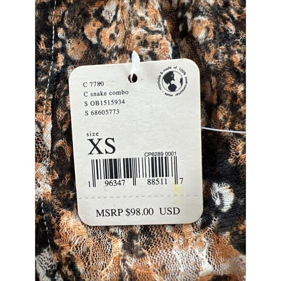 Free People Women’s Sz XS Out For The Night Snake Combo Print Boho Top Shirt New - Picture 10 of 13